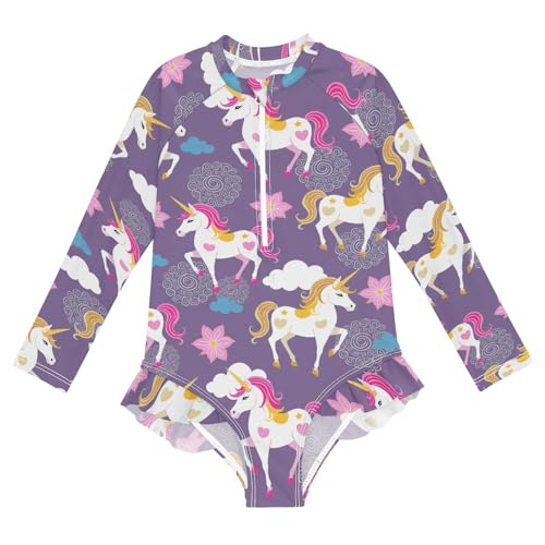Image of Girls One Piece Swimsuits Long Sleeve Swimsuit Zipper Bathing Suits Swimwear