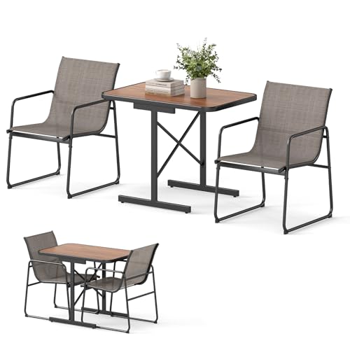 KOMFOTTEU 3-TLG. Gartenmöbel Set, Balkonset mit 1 Esstisch und 2 Stoffstühlen, Balkonmöbel platzsparend, Gartengarnitur Sitzgruppe für Balkon, Terrasse, Pool