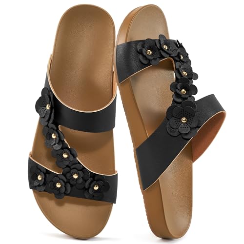 Ecetana Womens Slide Sandals Comfortable Dressy Orthopedic Summer Beach Flats Casual Arch Support Fashion Slip on Walking Shoes