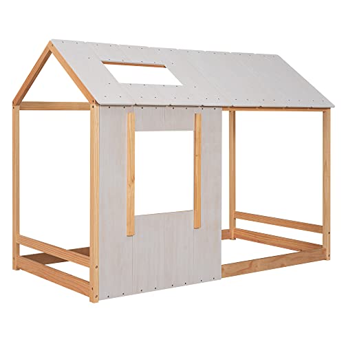 Deinppa Twin Size House Platform Beds, Montessori Bed Frame With Roof & Window, House Cabin Bed Frame For Kids Toddlers Boys Girls #TOP4