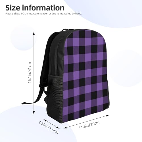 Purple Buffalo Plaid Check Backpack Simple Leisure Travel Backpack Outgoing Daypack 16 inch3
