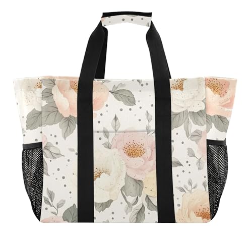 Sac de plage étanche avec poches de rangement imprimé pivoines