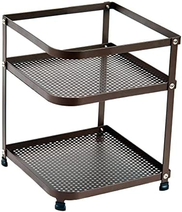 SETTFRFE 2-Tier Kitchen Countertop Spice Rack Organizer，Metal kitchen Counter Corner Shelf,Brown