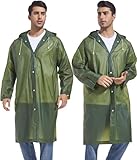 Borogo Rain Ponchos for Adults Reusable 2Pcs Raincoats Emergency Survival With Hoods And Sleeves for Women Men Green