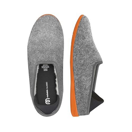 Image of mahabis | Unisex Slippers | Classic Collection | Premium Comfort With Refined Design & Support | Supreme Wearability & Heat Controlled | 100% Wool Lining | Light Grey & Orange | Size 5.5-6