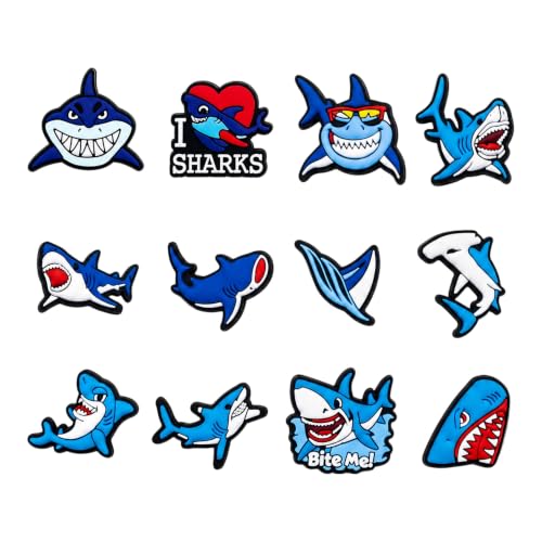 oserae 12pcs Shark Cute Shoe Decoration Charms for Sandals, Shoe Charms Shoe Decoration Kawaii Charms for Gifts (Shark 12pcs)