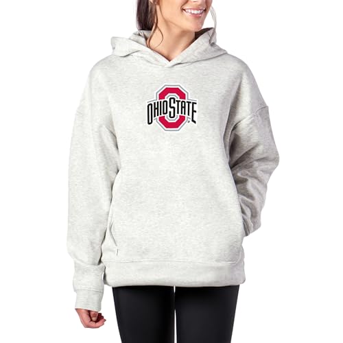 Northwest NCAA Ohio State Buckeyes Women's Pullover Hoodie with Zipper Pockets, Long Sleeve Hooded Sweatshirt, Lightweight Casual Top, Heather Grey, Large