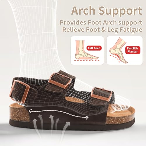 Budedey Kids Arch Support Cork Footbed Sandals, Adjustable Open Toe Slides, Anti-Slip Summer Shoes for Toddler Boys Girls Indoor & Outdoor (Dark Brown 31) by Budedey - Used condition - Image 5