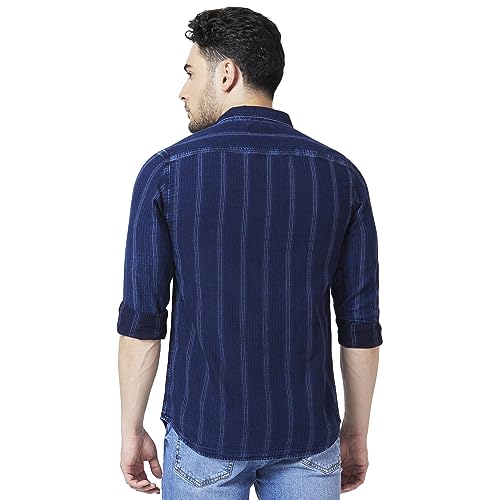 Image of Spykar Men's Slim Fit N /A Full Sleeve Striped Casual Shirts