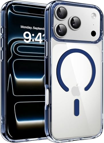 Image of VONZEE Magnetic Translucent Case Compatible with iPhone 17 Pro Max (6.9 inch), Frosted Clear Back, MagSafe Compatible, Shockproof Protection, Scratch Resistant, Anti-Yellowing Slim Cover(Blue)