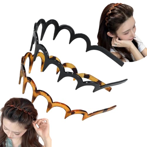 Vrose Flosi Fashion Wide Zig Zag Headbands for Women and Men - Plastic Wavy Hair Band with Teeth Comb - Classic 90s Hair Accessories for Face Washing Skin Care Makeup Hair Holder Everyday Use