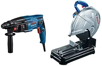 Bosch Concrete, Steel & Wood Gbh 220 Corded Electric Professional Rotary Hammer (720Watt, 2.0J, 2.3 Kg) & 0601B373F0-GCO220 2200-Watt 14-inch Chop Saw Machine (Blue)