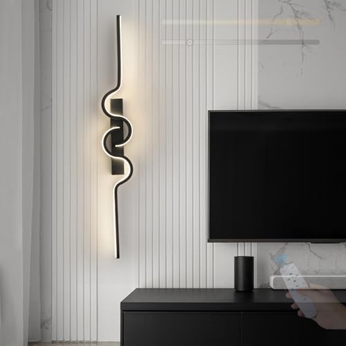 GZZBMY LED Moderno Apliques de Pared con Mando a Distancia Regulable Aluminio Lámparas de Pared Minimalista Lineal Largo Interior Iluminación Dormitorio Sala de Estar Pasillo (Negro Izquierda,120cm)