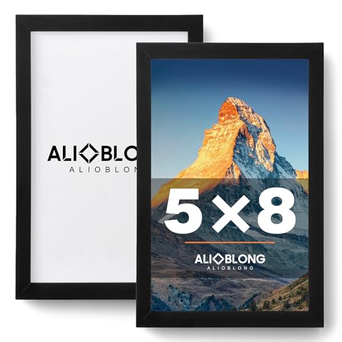 ALIOBLONG 5x8 Picture Frame Set of 2 Black Photo Frame for 5x8 Without Mat Thin Border Frame Horizontal and Vertical Formats for Wall Mount or Tabletop with Shatter-Resistant Acrylic Sheet