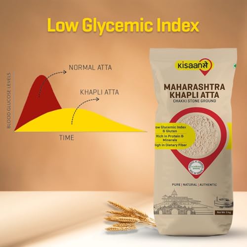 Image of KisaanSay Maharashtra Khapli Atta (5 KG) | Tradtionally Stone Chakki Ground | Stoneground High Protein Atta | Low Gluten Emmer Wheat Flour | High in Fibre & Easy to Digest Khapli Wheat Atta | Nutrient-Rich & Low GI Flour for Softer Rotis