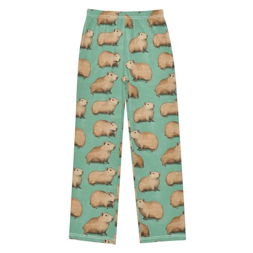 Boys' Pants Brown Capybaras Light Green Long Bottoms Jogger Pants Elastic Waist Trousers with Pockets S-XL