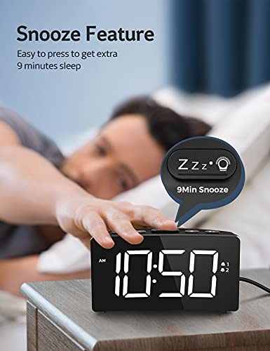 Digital Alarm Clock, LED Bedside Clock with 6-Level Brightness, Dual Alarm, Adjustable Volume with 3 Alarm Sound, Alarm Clock for Bedroom Office, Clear Digit Curved Screen(No USB Power Adapter) - Thumbnail 7