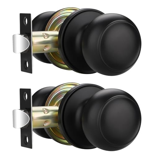 EHOMEWARE Confezione da 2 maniglie nere per porta interna, senza serratura, pomelli per porta di passaggio per armadio/corridoio, pomelli rotondi senza chiave, universali per porte a sinistra e destra