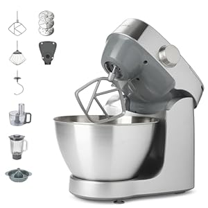 Kenwood Prospero+ KHC29A.O0SI Knetmaschine, Schüssel aus Edelstahl 4,3 l, inklusive Zubehör-Set 10 Stück + 3 Haken und Schneebesen, Glasmixer, Food Processor 3 Scheiben, Zitruspresse + Waage, silber