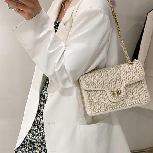Image of Women Shoulder Bag, Flap Crossbody Bag for Girls Stylish Evening Purse with Pearls Decor