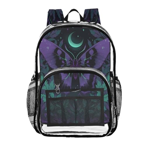 Butterfly Leaves Moon Star Clear Backpack Heavy Duty See Through Transparent PVC BookBag for Kids Boy Girl School Work