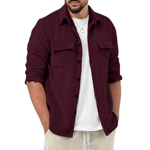 Image of COMBRAIDED Corduroy Men's Full Sleeve Casual Striped Shirt - Comfort Fit, Ideal Stylish and Versatile Clothing
