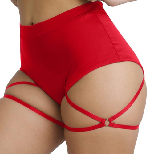 Generisch Pantalones de chándal para mujer con liguero, cintura alta, fitness, pole dance, pantalones de yoga activos para levantamiento de glúteos, rojo, XXL