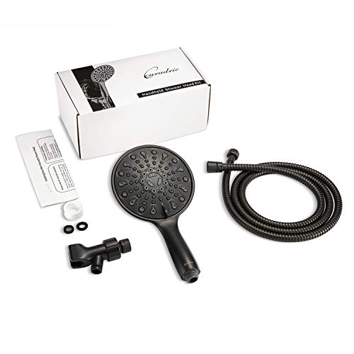 Couradric Handheld Shower Head, 6" Oil-Rubbed Bronze Face 6 Spray Setting Shower Head with High Pressure, Brass Swivel Ball Mount and Extra Long Flexible Stainless Steel Hose
