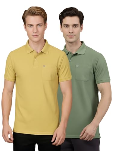 Image of Lux Cozi Men's Cotton Blend Polo T-Shirt with Chest Pocket | Collar T-Shirts for Men | Half Sleeves | Plain - Regular Fit (Pack of 2)