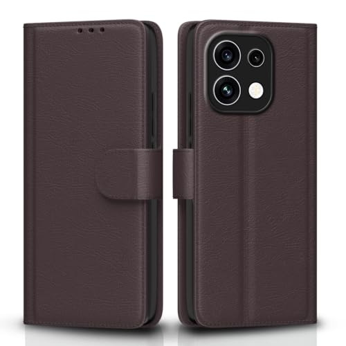 Image of Pikkme Flip Cover for Oppo Reno 16c 5G Leather Finish | Inside TPU with Card Pockets | Wallet Stand and Shock Proof | Complete Protection Flip Case (Coffee)