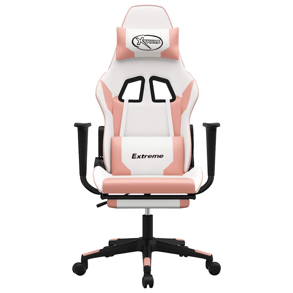Sedia da gioco rosa con funzione massaggio e poggiapiedi in ecopelle regolabile schienale e altezza girevole a 360 gradi, robusto telaio in metallo, max. 110 kg