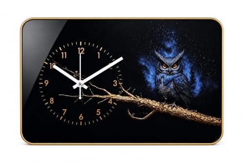 Image of Mystic Owl Wall Clock | Silent Sweep Movement | Vastu Compliant Luxury Decor | Evil Eye Nazar Protection Owl Art | Premium Home Decor Gift for Living Room, Bedroom, Office & Entrance 18 x 12 Inch