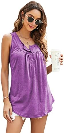 Famulily Womens Tops V Neck Button up Tunic Casual Flowy Pleats Tanks Purple S