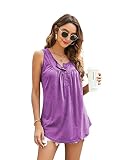 Famulily Womens Tops V Neck Button up Tunic Casual Flowy Pleats Tanks Purple S