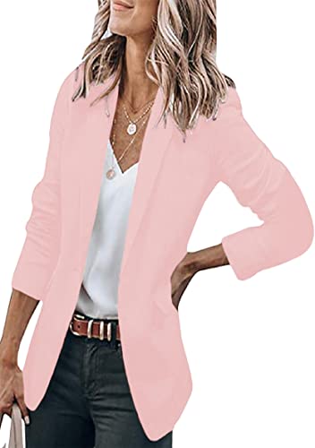 WIWIQS Womens Long Sleeve Button Casual Blazer Lapel Open Front Suit Jackets Lightweight Work Office Blazers