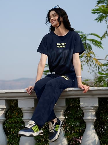 Image of ZEYO Night Suit for Women's Typography Printed Night Dress of Top and Pyjama