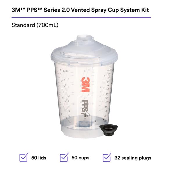 Image of 3M PPS Series 2.0 Vented Spray Cup Kit, Standard, 26263, Ready to Use Vented Cup, Includes 23.7 fl oz Cup, Lids with a 200 Micron Filter Built in for Easy-to-use for Automotive