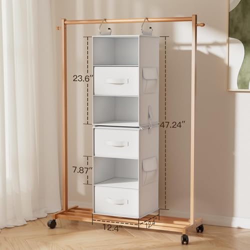 Pipishell 6-Shelf Hanging Closet Organizer with 2 Separable 3-Tier Shelves, 3 Drawers & Side Pockets Closet Organizers and Storage for Wardrobe Organization and Nursery Clothes Organizer, White - Image 3