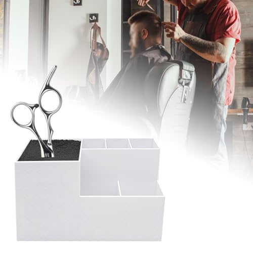 Rangement d'outils de coiffure blanc avec support de ciseaux et bac pour peignes