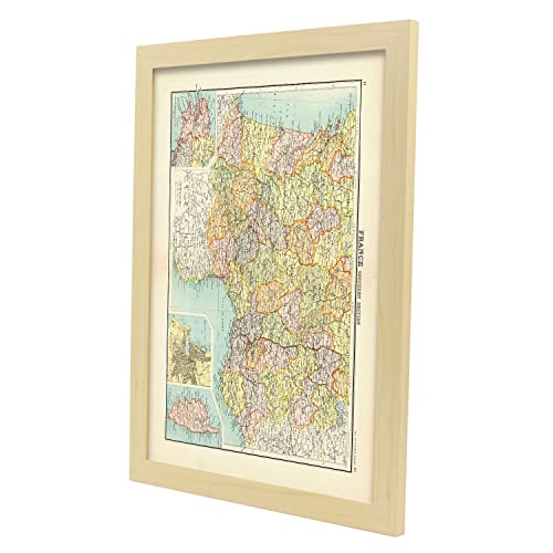 Póster de mapa vintage del Sur de Francia enmarcado en madera tamaño A3 3