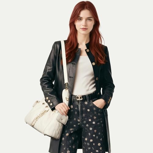 Image of CLUCI Quilted Leather Handbag, Soft Tote Bags for Women with Adjustable Strap, Crumpled Shoulder Purse Tabby Slouchy Hobo Bag