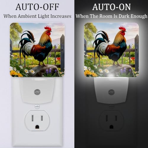 Night Lights Plug Into Wall 2 Pack, Farm Rooster Flower Night Light miniatura 2