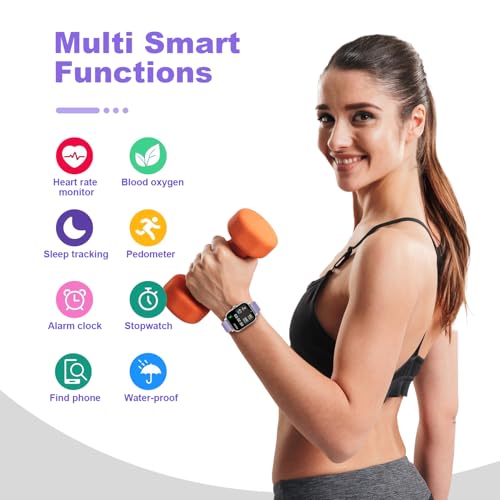 TORJALPH Smart Watch for Men Women Compatible with iPhone Samsung Android Phone 1.69 inch Full Touch Screen IP68 Waterproof Bluetooh Fitness Tracker Heart Rate/Sleep Monitor (Light Purple)