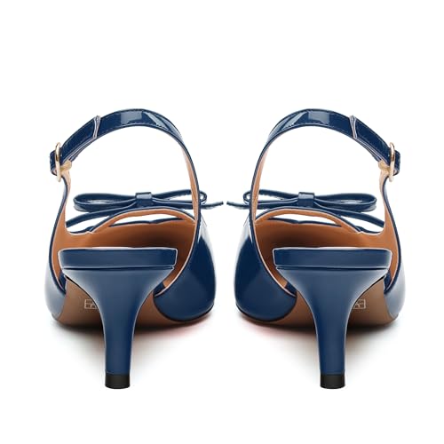 Kitten Heels for Women with Bow, Womens Slingback Low Heels, Closed Pointed Toe Patent Pumps Shoes for Dress Work Office Casual 2 Inch4