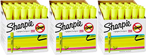 Sharpie Tank Style Highlighters, Chisel Tip, Fluorescent Yellow, Box of 36 (1920938) - 3 Pack