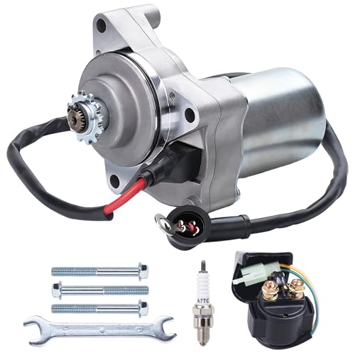 JINGKE 12 Teeth Starter Motor Starter Relay Solenoid for Tao Tao 125cc 110cc-50cc ATV Coolster Motor Four 4 Wheeler Chinese Pit Dirt Bike 4 Wheelers Go Karts Dune Buggy Sandrail Quad SSR Roketa