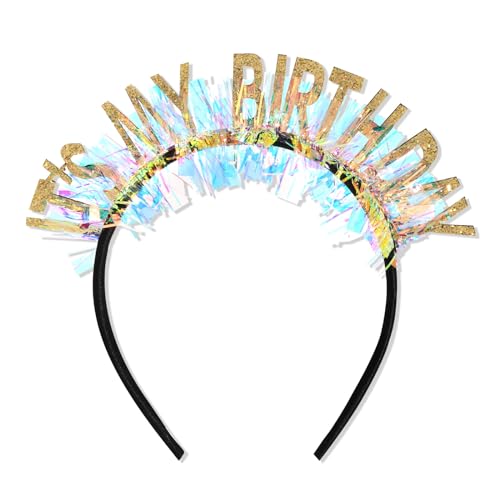 CIEHER It's My Birthday Crown Headband for Women Girls, Gold Birthday Tiara and Decorations