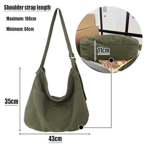 X SIM FITNESSX Unisex Umhängetasche Canvas Tasche Oxford Schultertasche Damen Shopper Tasche Fashion Stofftasche für Alltag/Büro/Schule/Reisen (Dunkel-Grün)