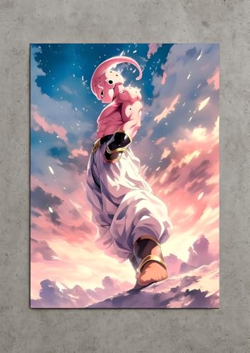 Image of NIJUKA Anime Printed A4 Size Metal sheet Poster For Home And Room Decoration | For Anime Art Fans Boys And Girls (Kid Buu Destroyer of erath)