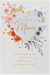 Birthday Card For Mam With Envelope - Cute Design With Heart With Watercolour Florals